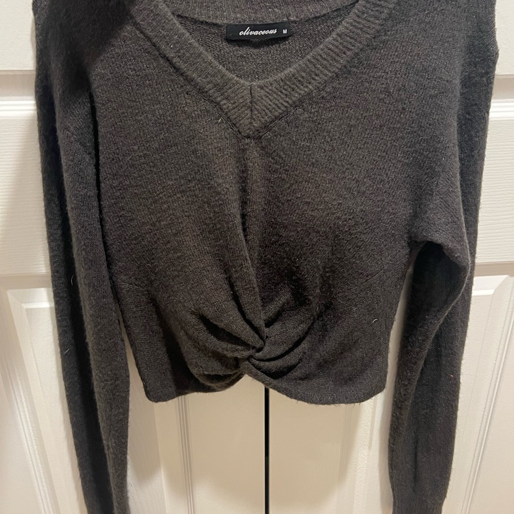 Olivaceous Black V-Neck Sweater
